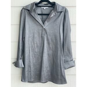 Preston & York grey taffeta Thea Blouse with Pearl accents. M